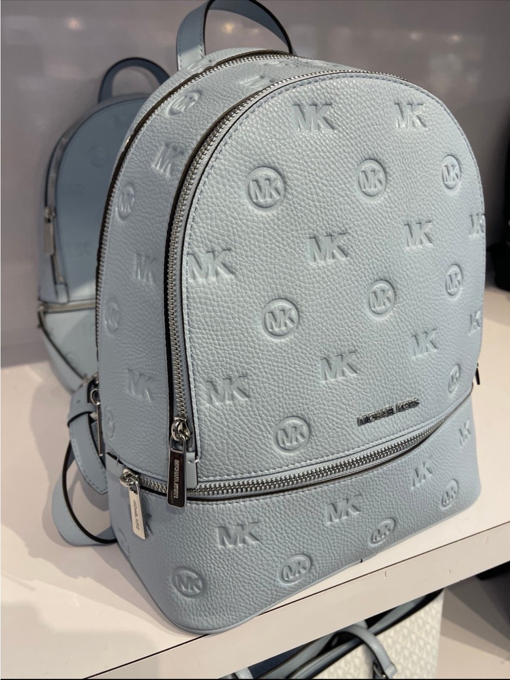 Michael Kors Rhea Medium Zip Logo Debossed Backpack
Pale Ocean 
NWT - Picture 12 of 16